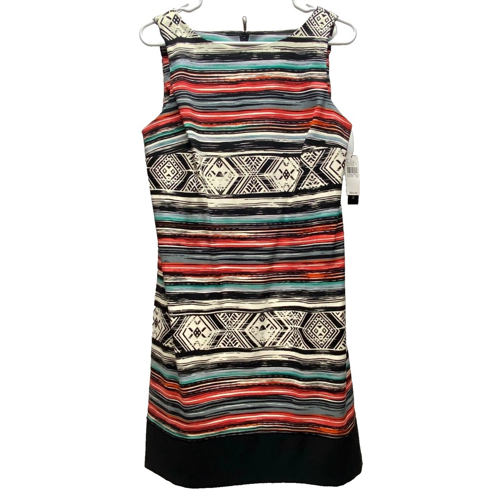 AB Studio Sleeveless Dress Women's 12 Aztec Multi A-Line Career Casual NWT
